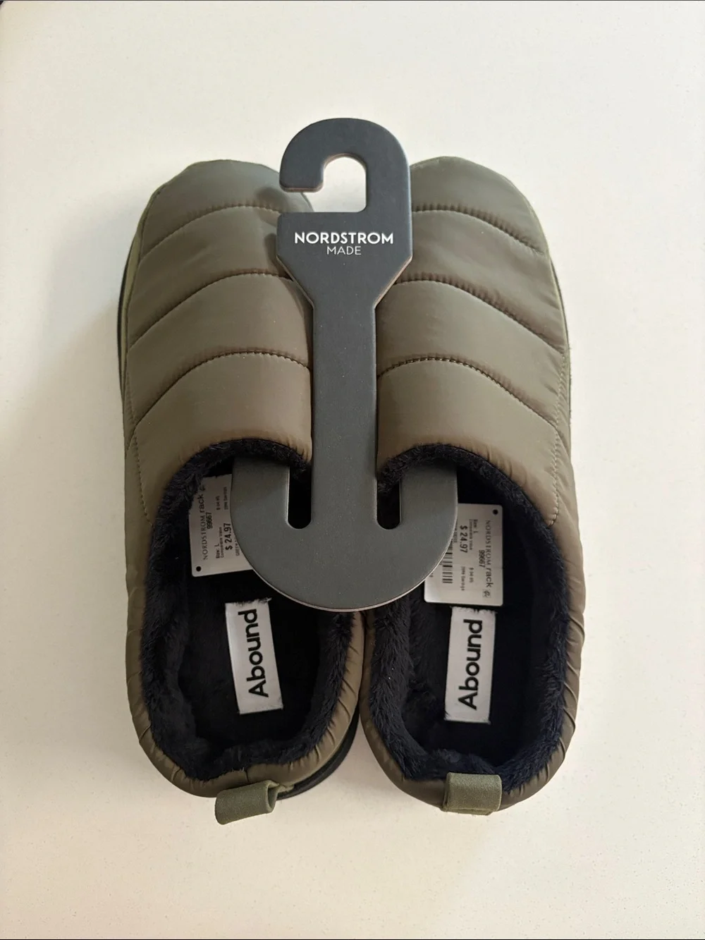 Nordstrom Made Abound Olive Green Quilted Slip-On Slippers